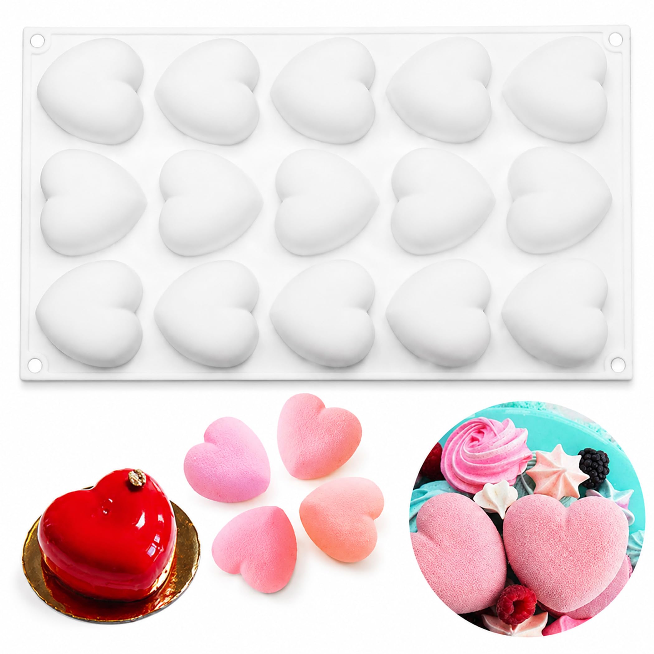 OCPO Kitchen Heart Silicone Mold for Baking Mousse Cake, 15 Cavities