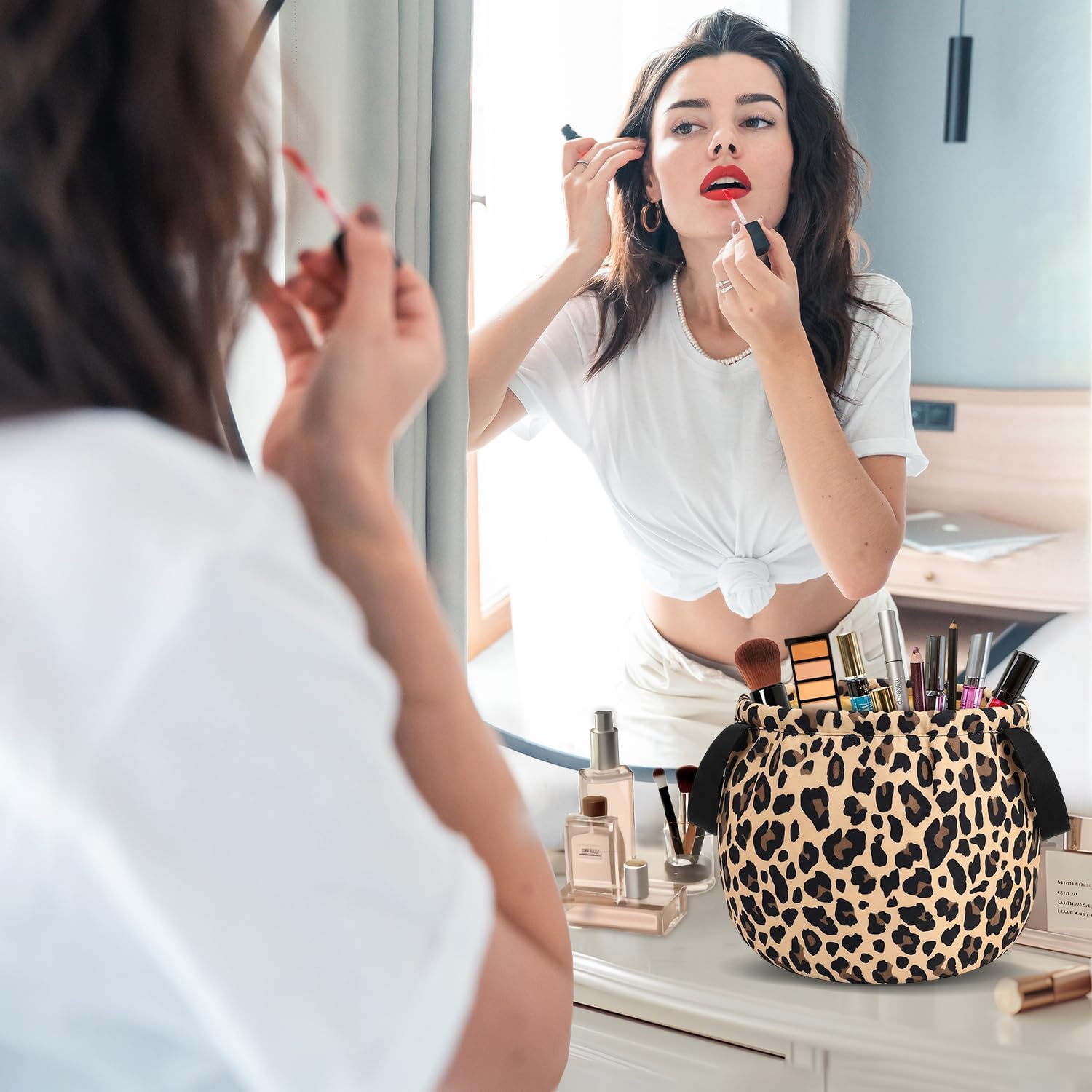 Funny Drawstring Makeup Bag - Large Leopard Print Capacity Fashion Travel Toiletry Bag Cosmetic Bag Pouch Organizer - Valentines Day Mothers Easter Birthday Unique Gifts for Women Girls - Image 7