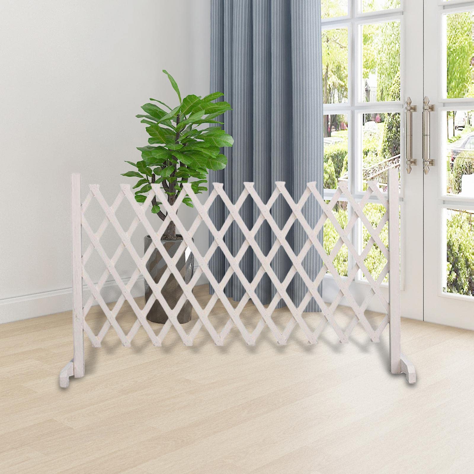 Expandierbares Hundegitter Holz Haustier Tür Schutzgitter Freistehende Absperrung Klappbar für Türrahmen Flur Treppen für Haustierkontrolle Wohnbereic, 190 cm x 90 cm Weiß