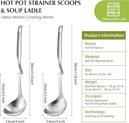 Miniatura 2 de Patelai Juego de cucharón ranurado de acero inoxidable para sopa, cucharón de sopa, utensilios de cocina para servir salsa, 12 pulgadas (2 piezas,