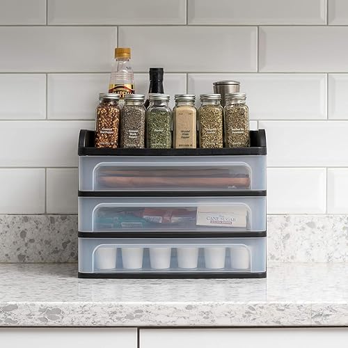 Vista 18 de IRIS USA Organizador de almacenamiento de plástico apilable para escritorio de 3 cajones, paquete de 2, para maquillaje, esmalte de uñas, baño