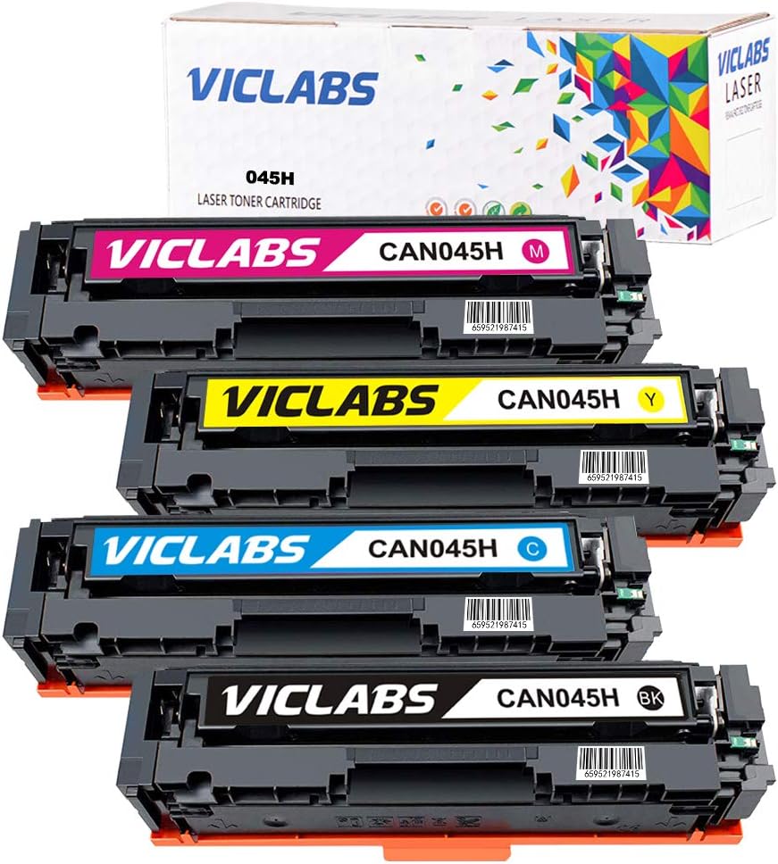 VicLabs Compatible 045H Toner Cartridge Set Replacement for Canon 045 045H High Yield Toner for use in Canon Mf634cdw Lbp612cdw Lbp613cdw Mf633dw Mf632cdw Mf635cx Laser Printer Ink(Bk/C/Y/M-4Pack)