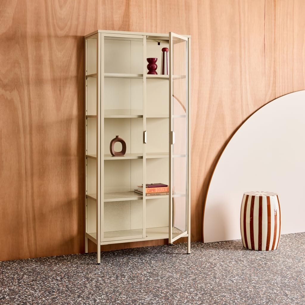 Alice's Garden sweeek - Buffet. vaisselier Acier et Verre trempé 2 Portes 180cm Beige - Arkansas