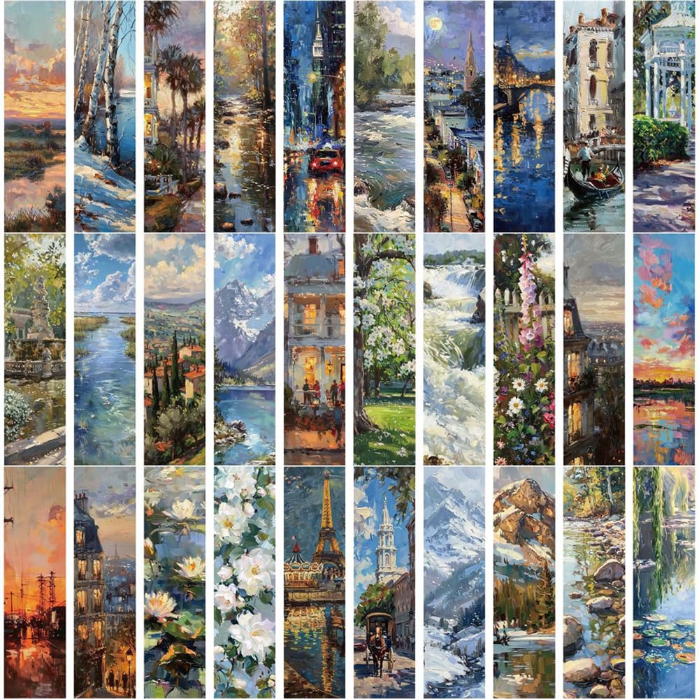 Meecaa 30 PCS Reading Bookmarks, Literary Art Paper Book Marks, Colorful Creative Book Accessories, Great Gifts for Book Lovers Woman Man, Students Reading Fans Reading Lovers (Landscape 1)