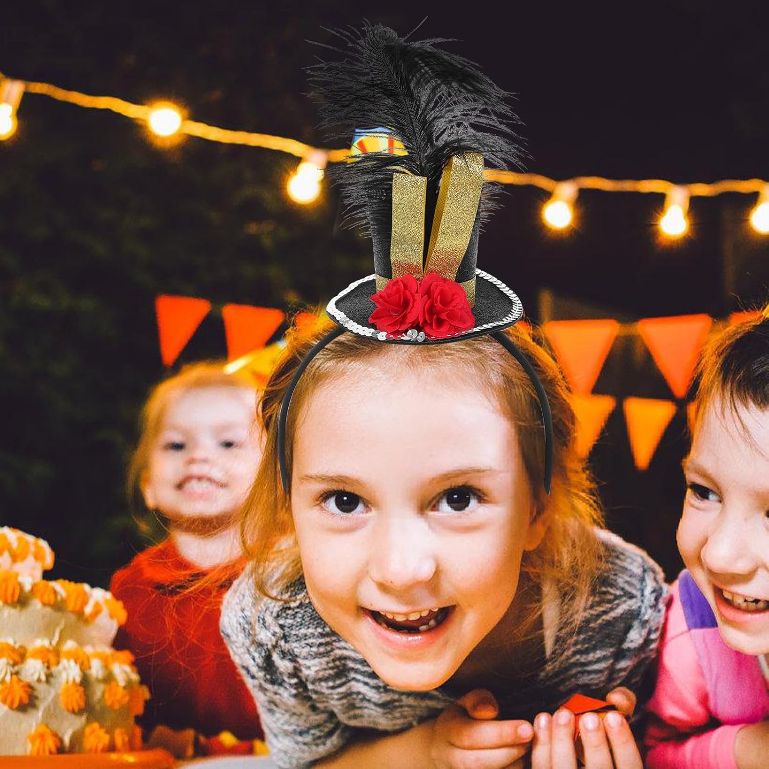 FAVOMOTO Mini Top Hat Headband Fascinator, Sequin Feather Top Hat Hair Accessory for Women Tea Party Ringmaster Circus Carnival Christmas & Costume Events - Image 5