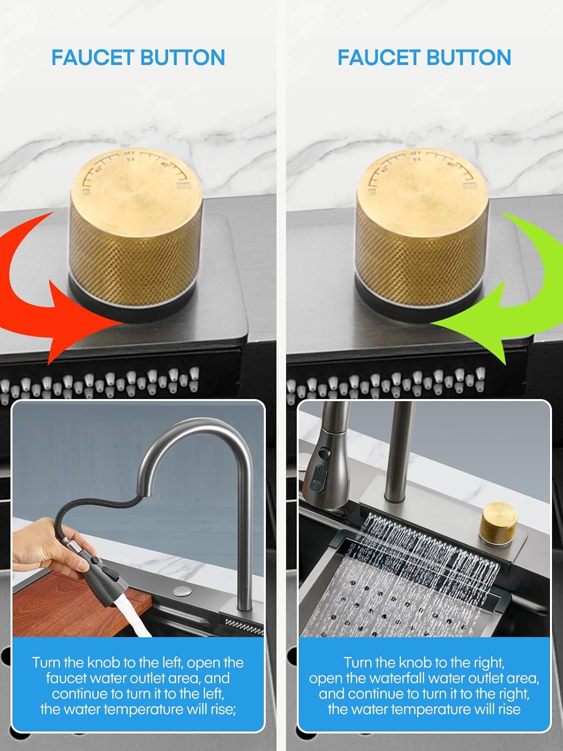 Drop In Waterfall Kitchen Sink Black with Faucet, 31.5x17 Kitchen Sink with Cold and Hot Water, 11 Gauge Stainless Steel Topmount Single Workstation Bowl with Multiple Accessories