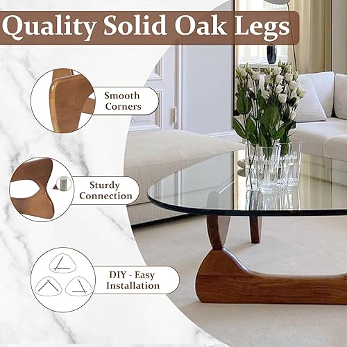 Miniatura 5 de Triangle Coffee Table in Walnut Mid Century Modern Solid Wood Base and Triangle Clear Glass Coffee Table for Living Room Low Minimalist Tea Table