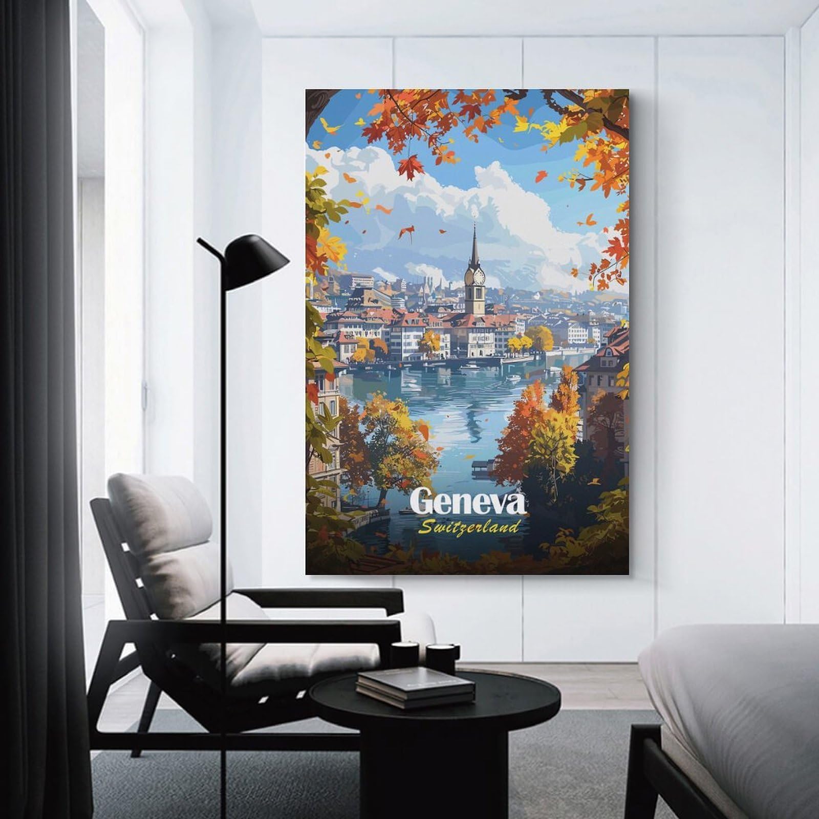 Junmoney Geneva, Switzerland Autumn View Wall Picture Print 24x36inch(60x90cm), for Home Walls, Creative Rooms Or Shared Spaces, Stylish Home Artwork for Focal Walls