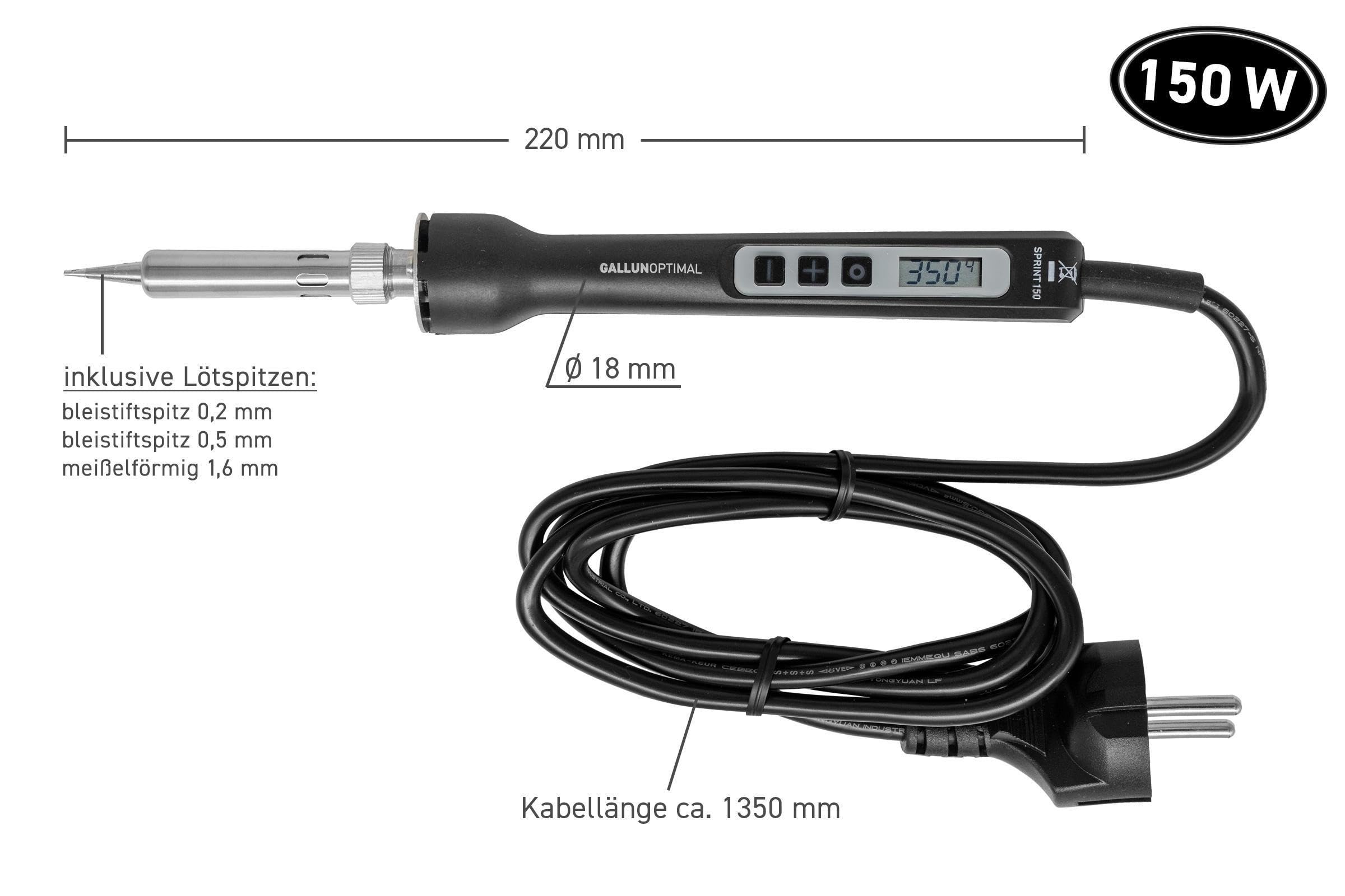 Temperatur geregelter Lötkolben – 150 Watt, 80° - 480°C, mit LCD-Display – temperaturgeregelt, mit Kalibrierfunktion, 230V - GOSprint150