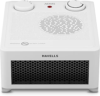 Havells Adnis Room Heater| Dual Heat Setting 900/1800 Watt| Safety with Overheat Protection| Adjustable Thermostat Control Knob| Fire Retardant Material| Cool Fan Function| 2 Year Warranty (White)