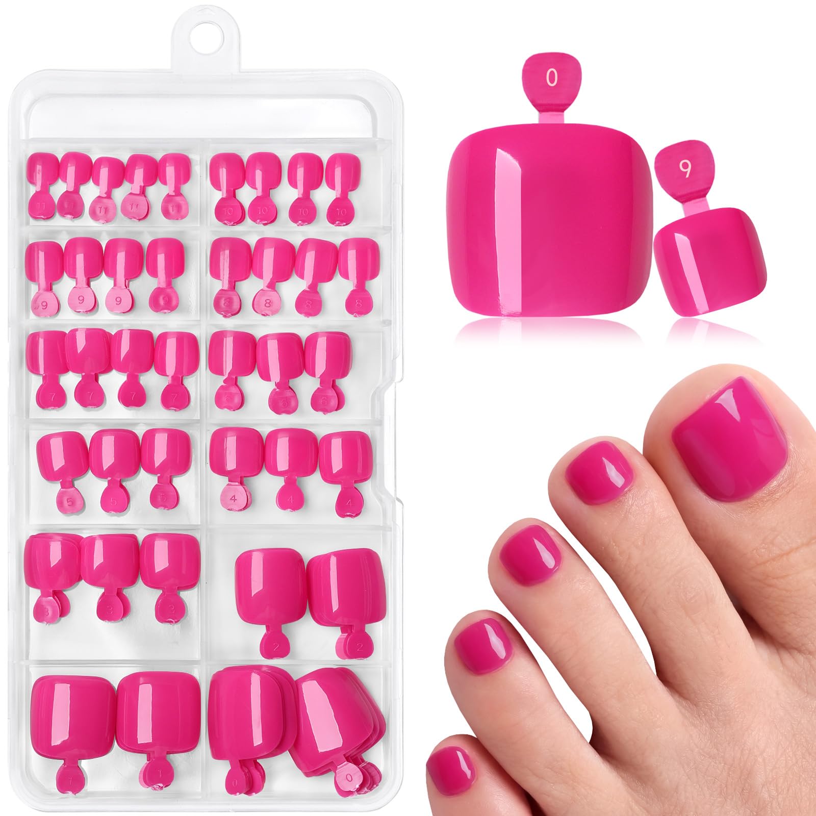 Photo 1 of 120pcs Fuchsia Press on Toenails for Women,Short Square Fake Toe Nails,12 Sizes False Toenails with Nail Glue and Adhesive Tabs