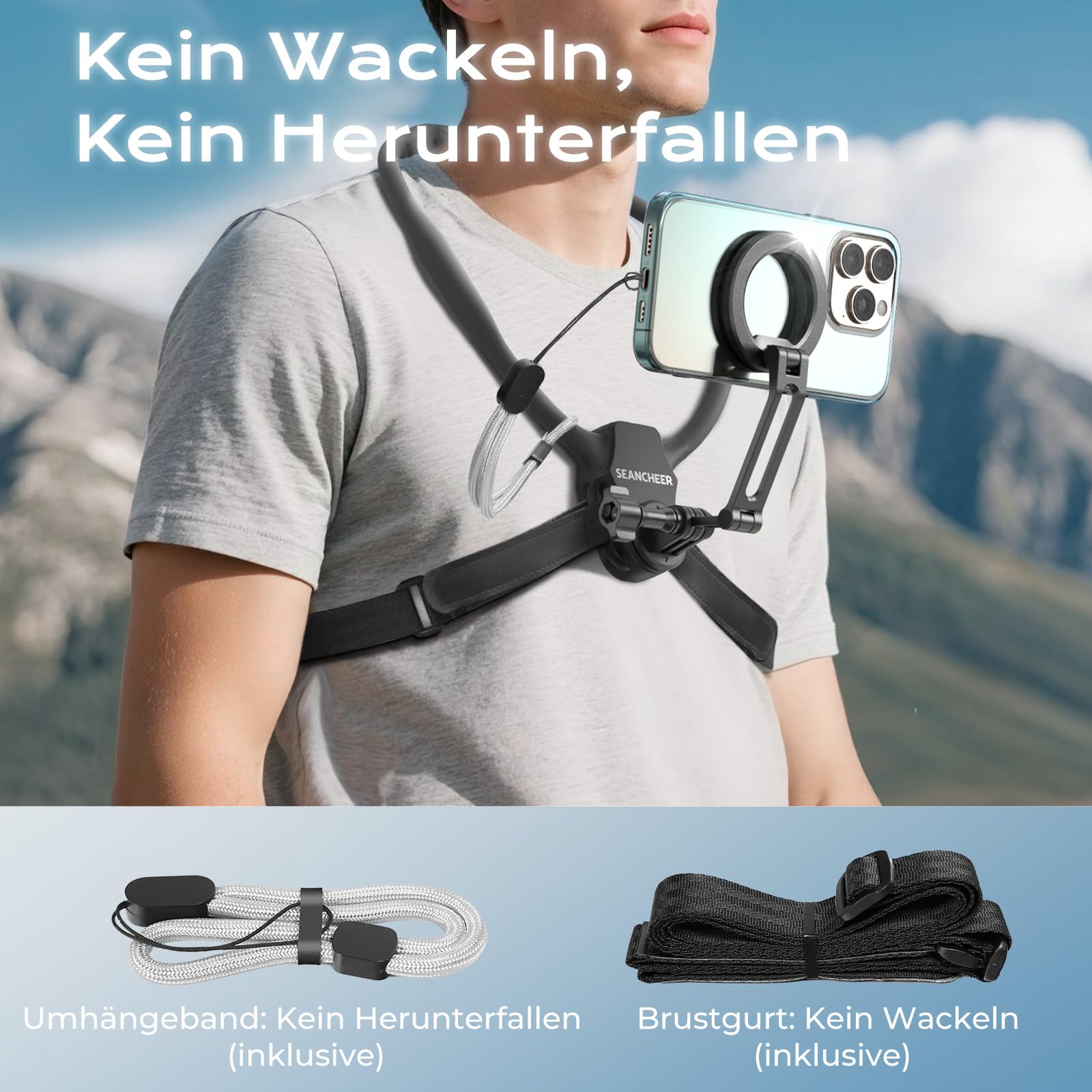 Soporte magnético para el cuello POV Vlog manos libres, soporte para el cuello con anillo magnetizador, grabación de video para iPhone 17, 16, 15, 13 Series Android Smartphone【2026 Extra Long Version】