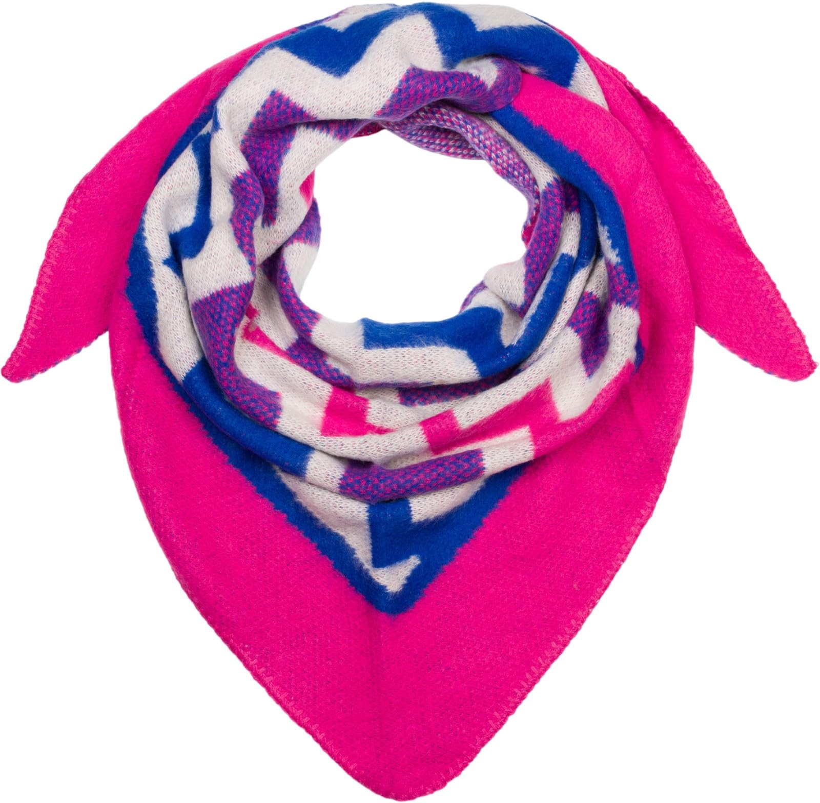 styleBREAKER Ladies XXL woven triangle scarf with colourful zig-zag pattern, triangle scarf, winter scarf, warm and soft, scarf 01020049, Colour:Pink/Pink-Blue