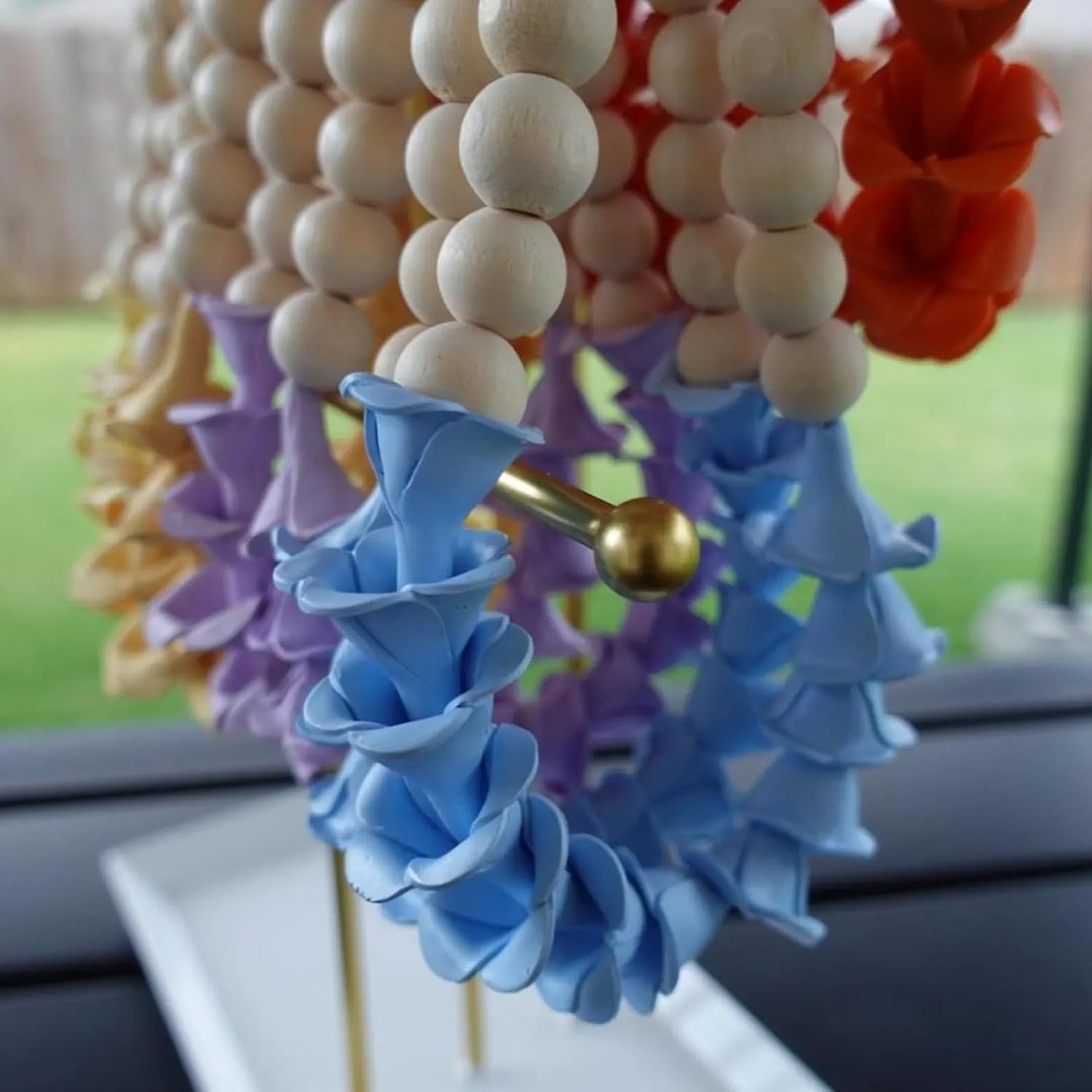 YTYAB Hawaiian Car Leis Decor,Flower Beads Rear View Mirror Hanging Charm image 5