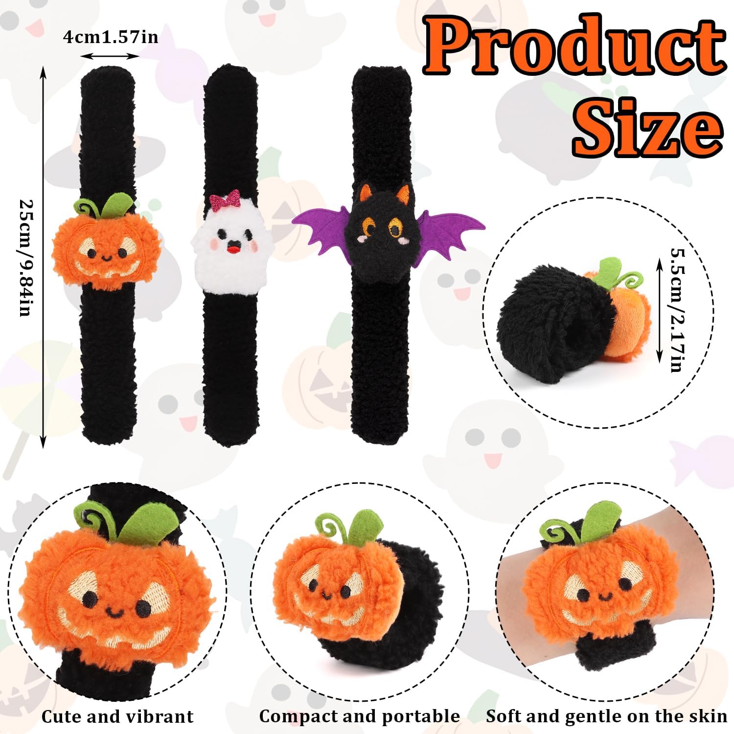 6PCS Halloween Stuffed Animal Slap Bracelets Plush Slap Bracelet