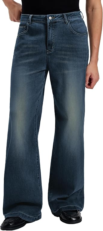 Mens Bootcut Baggy Jeans Stretch Flared Wide Leg Old Money Jeans Lightweight Breathable Vintage Stylish Casual Denim Pants