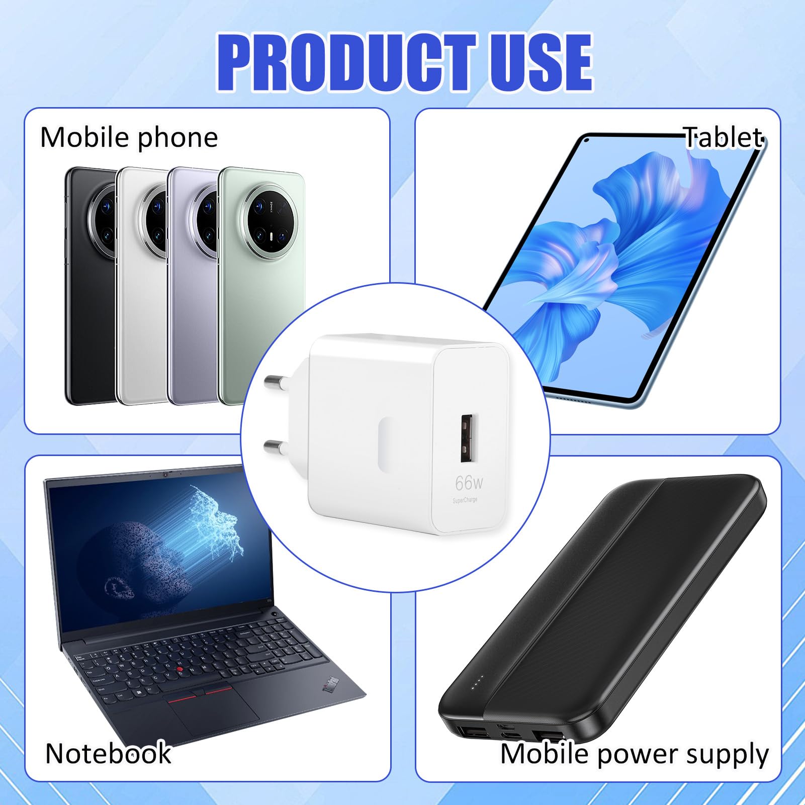 66W Caricatore Per Honor Magic 7 Lite, 66W Supercharge Caricabatterie Rapido Con Cavo Di Ricarica USB