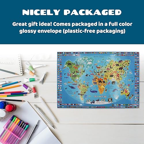 Miniatura 8 de Dekali Designs - Póster para colorear con diseño de mapa del mundo para niños, 34.6 x 52.0in, diseño de mapas del mundo para aula, hogar, fiestas de