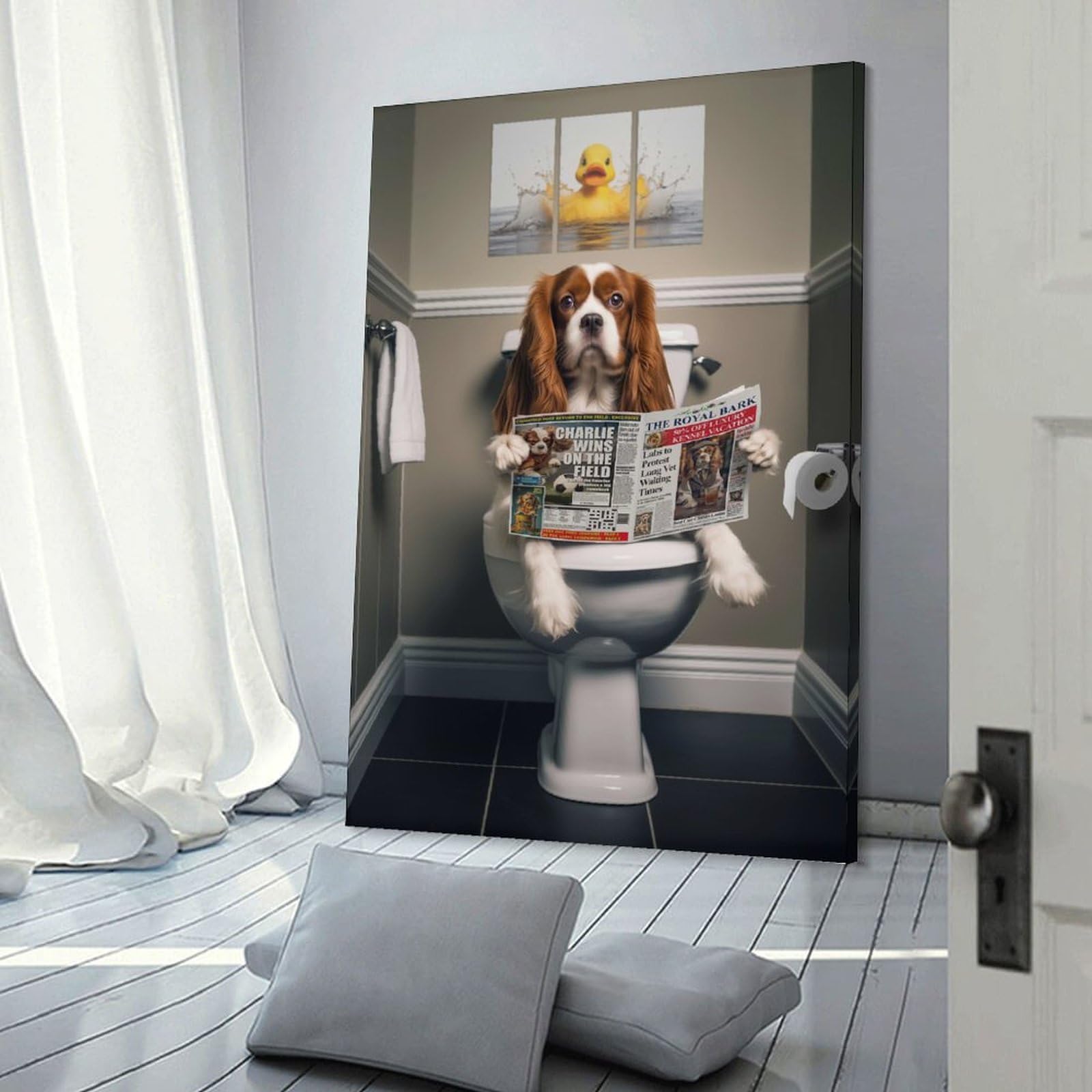 Junmoney Cavalier King Charles Wall Decor Canvas Print 24x36inch(60x90cm), for Lounge, Study, Hallway Or Flat Walls, Decorative Artwork with Broad Appeal