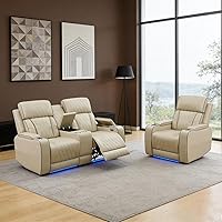 Vista 29 de Sofá reclinable individual eléctrico para muebles de sala de estar, silla reclinable de cuero con luces LED, puertos USB, almacenamiento oculto