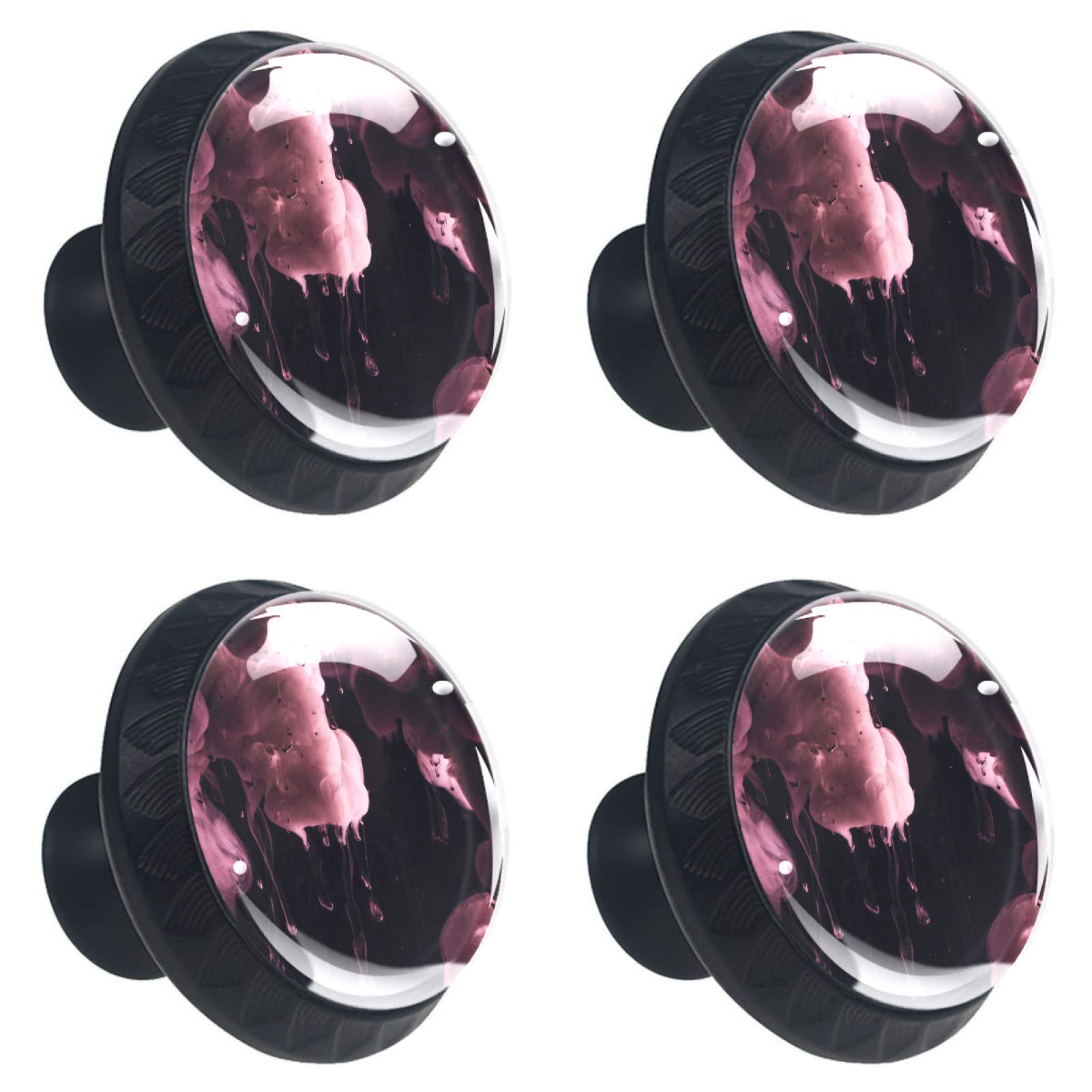 Boutons de tiroir en verre 30 mm nuages roses avec vis pour commode lot de 4