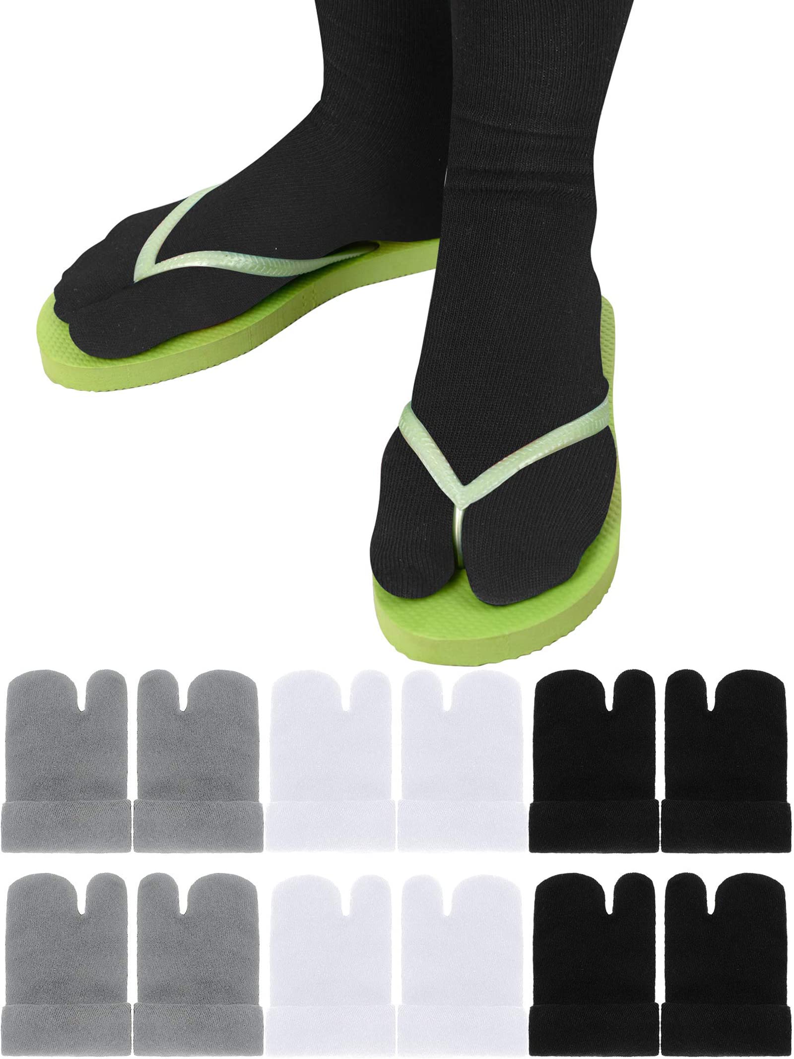 Flip Flop Socks 6 Pairs Tabi Split Toe Socks Elastic Socks for Men Boys Women