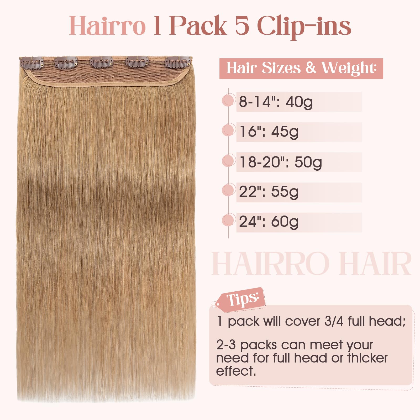 16 Inch Human Hair Clip-In Extensions, 3/4 Full Head Coverage, 5 Clips 16 & 20 Inch Clip-In Hair Extensions | 100% Remy Human Hair main image 2