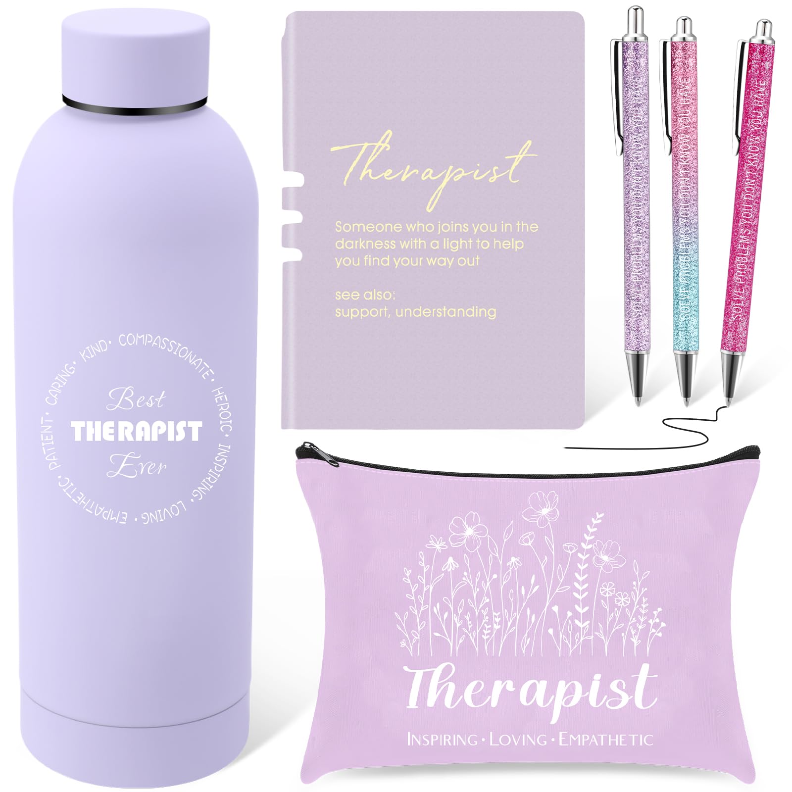 Cadeaux de thérapie pour femme : coffret psy avec sac, bouteille et carnet A5