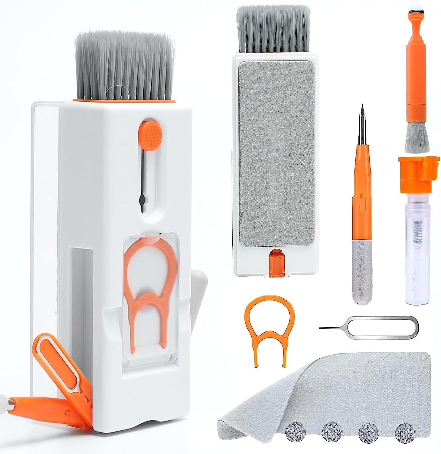 Laptop Cleaner Kit, 11 in 1 Keyboard Cleaning Set, Screen Swipe and Brush with Cell Phone Stand, Earphone Cleaning Pen for Airpod, Key Puller and Spray Bottle, for Computer/MacBook/Keyboard/iPad