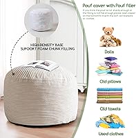 Vista 5 de HIGOGOGO Puf redondo de relleno otomano, pufs de pana con relleno de trozos de espuma, puf peludo y esponjoso, taburete de almacenamiento otomano