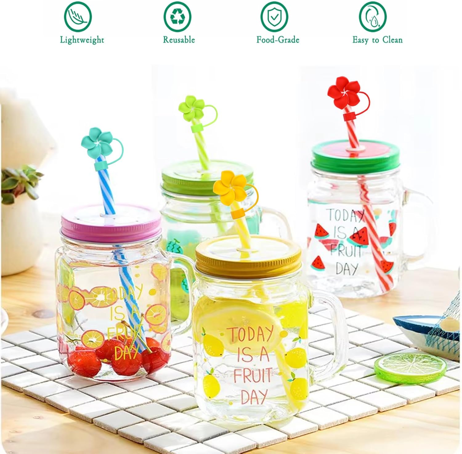 13 Pack Flower Straw Covers Cap for Tumblers, 10mm Cute Polygon Dust-Proof Straw Topper for Water Bottles Stanley Cups Accessories Gifts For Women Party Favors