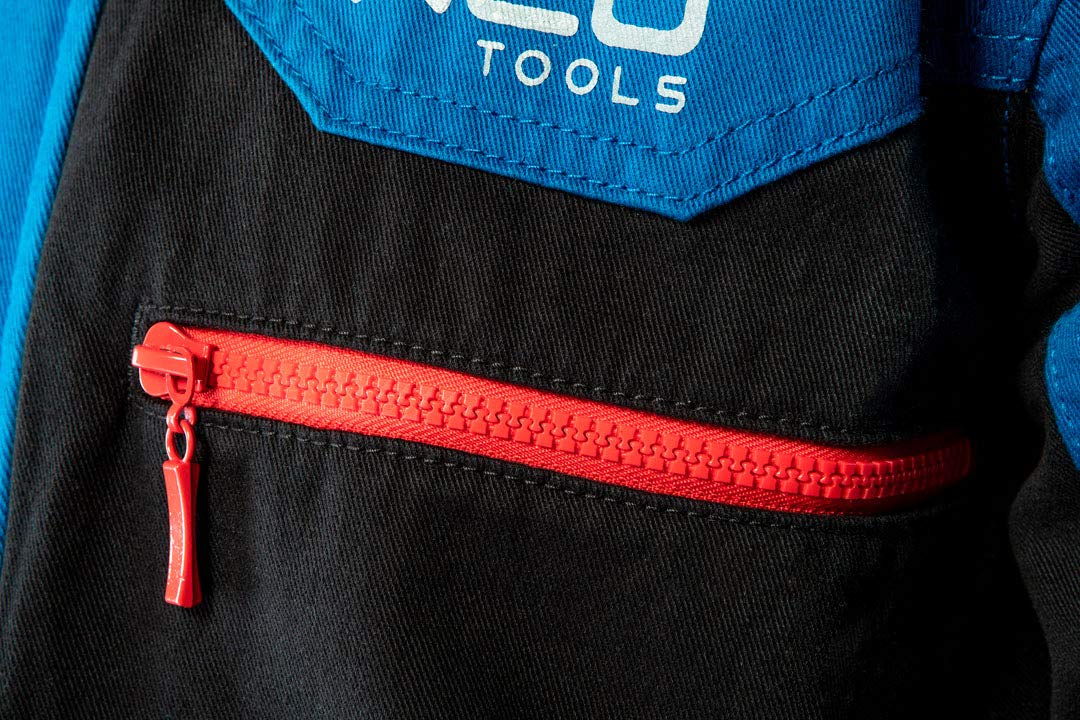 NEO TOOLS Arbeitsjacke Profi, Arbeitsschutzjacke HD-Serie, verstärkte und multifunktionale Taschen, reflektierende Zonen, Smartphone-Tasche EN ISO 13688:2013 Schwarz/Grau Gr. S-XXL