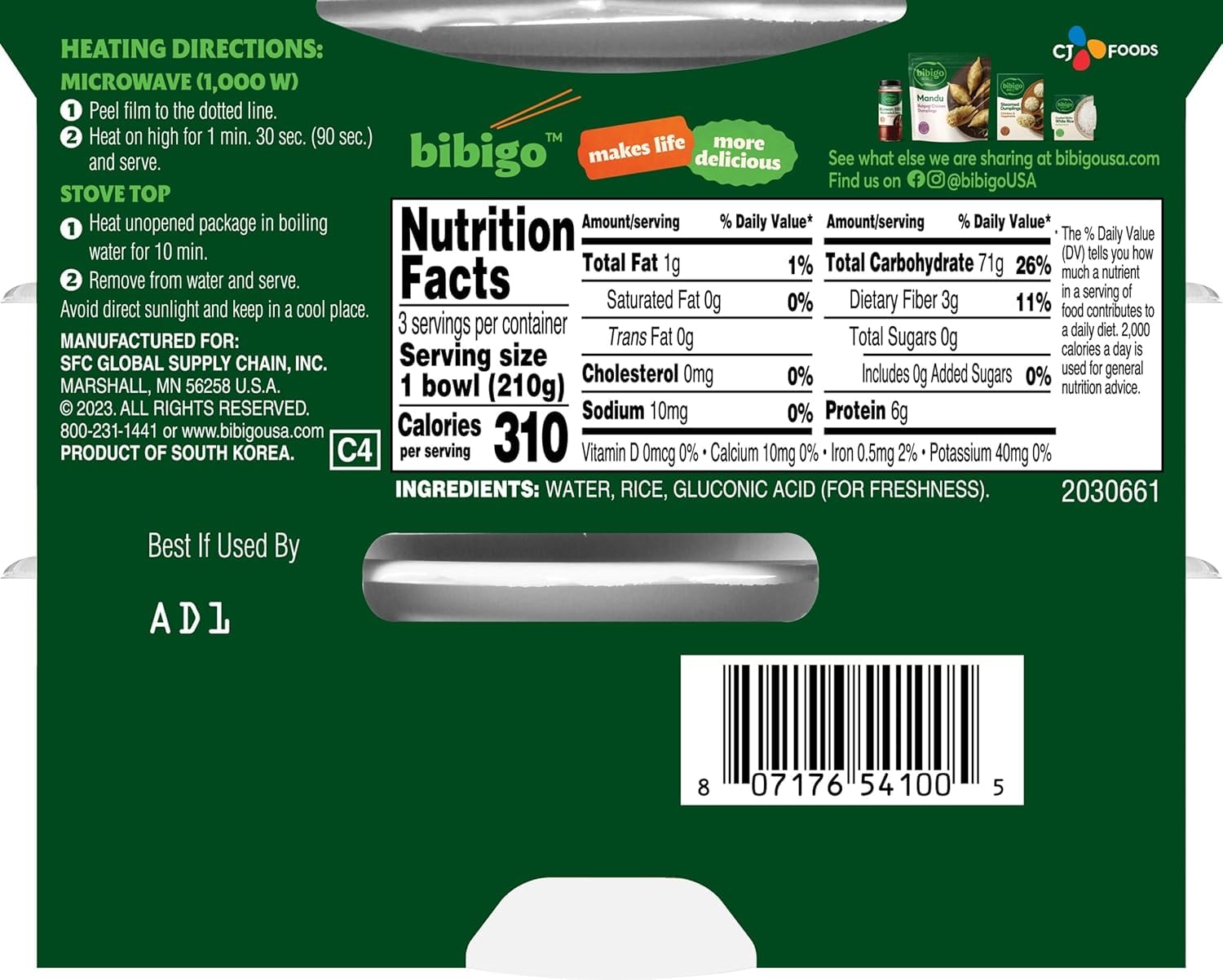 Bibigo Korean Sticky White Rice, Microwavable, Zero Trans Fat, 7.4 Ounce (Pack of 3)
