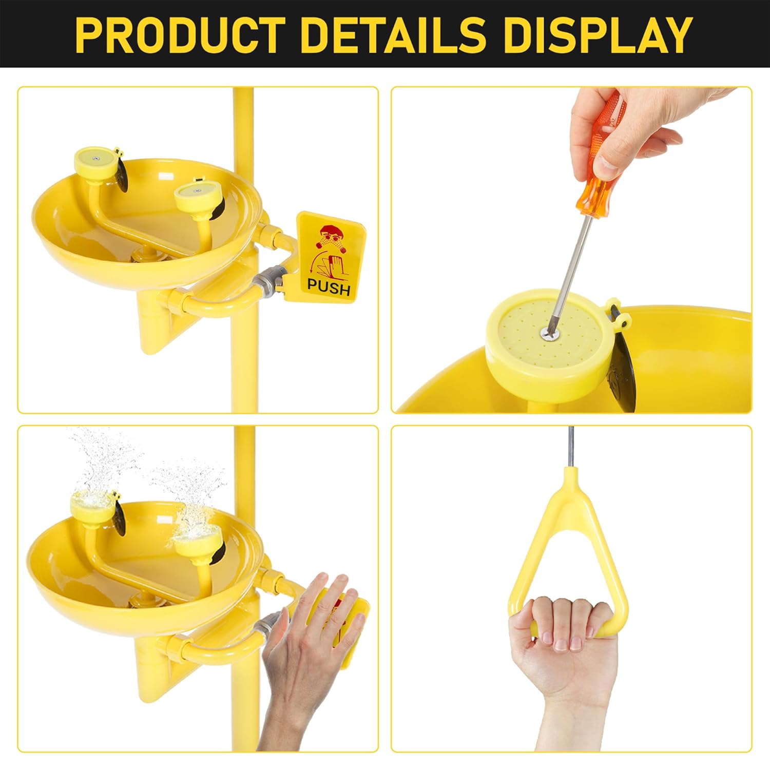 lukar Emergency Shower Eye Wash Station, Combination Eye Wash Station with Shower, 92.12" Emergency Eye Wash & Shower Equipment, with Emergency Sign, 304 Stainless Steel & Yellow Coating