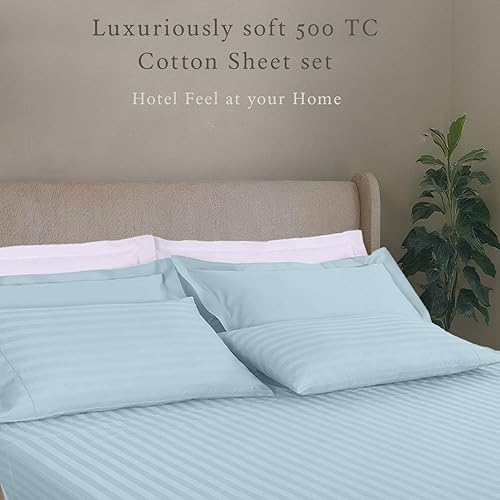 Miniatura 2 de Threadmill Juego de sábanas de algodón de lujo de 500 hilos tamaño King de 4 piezas, sábanas transpirables color azul claro con bolsillo profundo