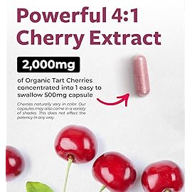 Organic Tart Cherry Capsules - High Strength 4:1 Tart Cherry Extract Capsules with 2000mg Herbal Equivalent per Serving for Uric Acid Support - Vegan Non-GMO & Made in the USA (2 Months Supply)