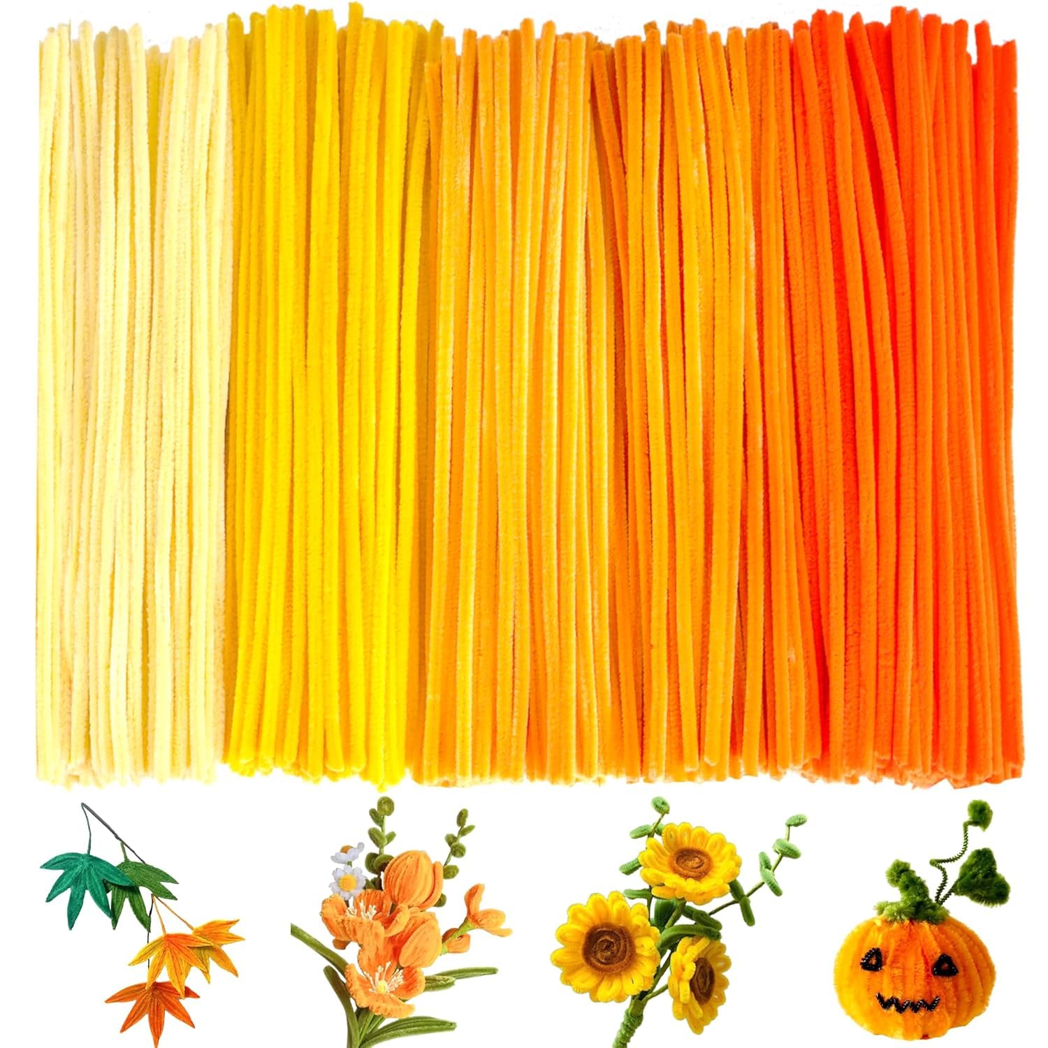 200 PC Mixed Colour Pipe Cleaners Craft Supplies, Chenille Stems for Art and Craft Projects Kids Creative Toys DIY Easter Decorations (12inch x 6mm) (Orange Shades)-image-26