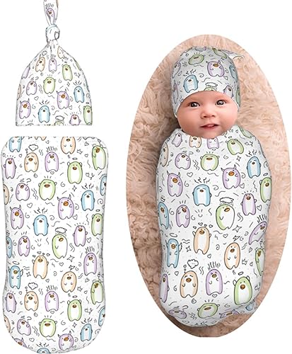 AuHomea Manta de bebé con elementos divertidos para recién nacidos, suave, unisex, para envolver bebés, con gorro para niños y niños