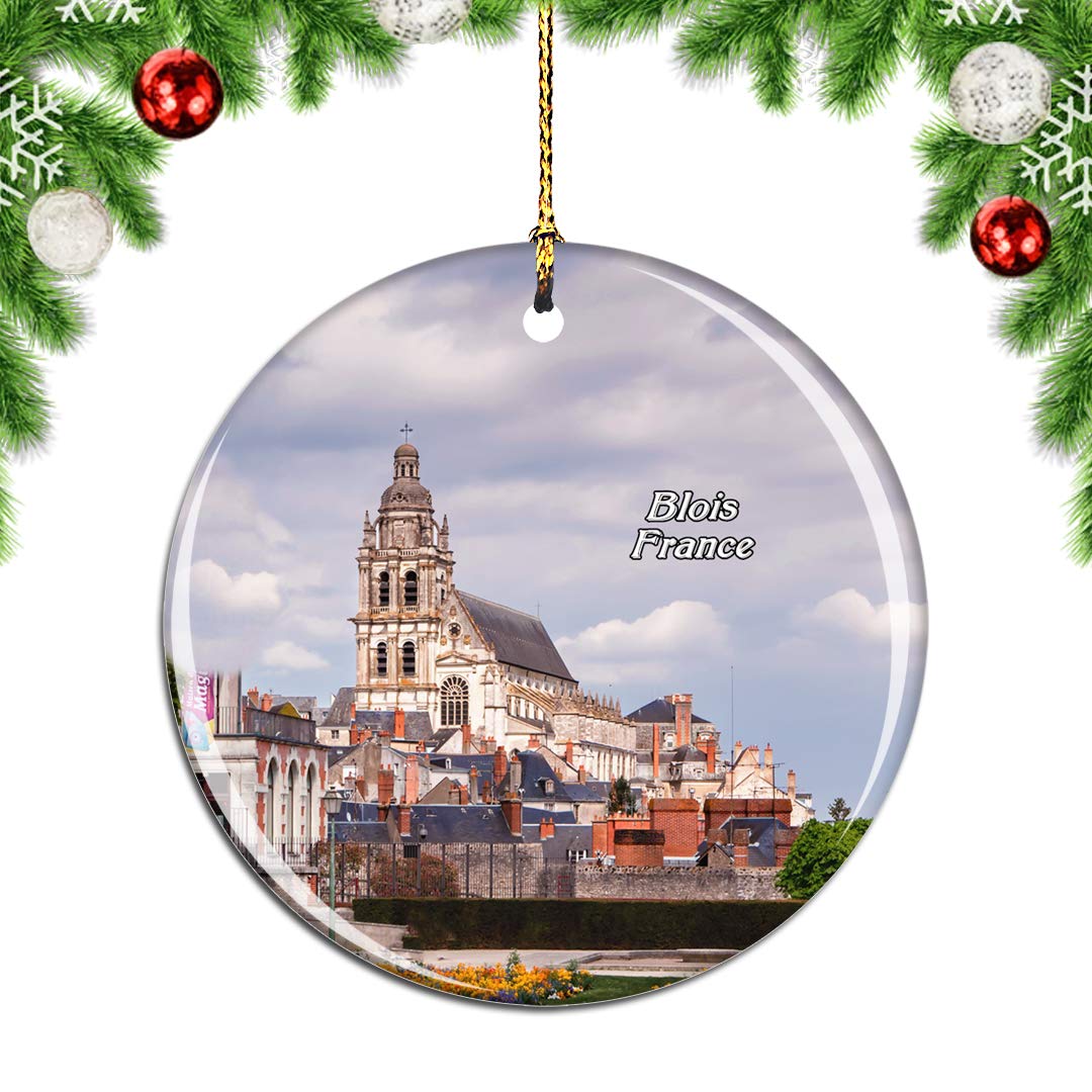 Weekino France Royal Castle of Blois Christmas Xmas Tree Ornament Decoration Hanging Pendant Decor City Travel Souvenir Collection Double Sided Porcelain 2.85 Inch