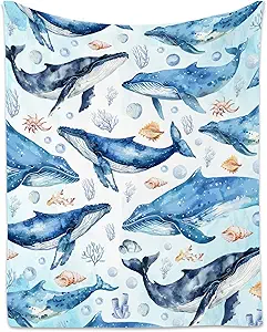 Whale Blanket for Kids, Cute Soft Gifts for Ocean Lovers, Cozy Flannel Throw for Couch Sofa, 30"x40"
