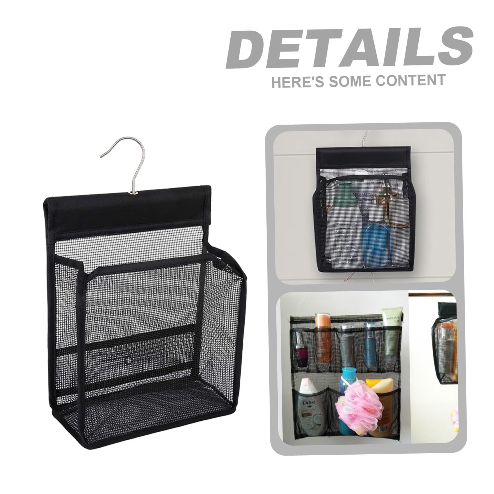 Cesta de ducha de malla de 19 x 10 x 23 cm, bolsa colgante con ganchos, perfecta para viajes, gimnasios, dormitorios y baños, solución de almacenamiento ligera de secado rápido