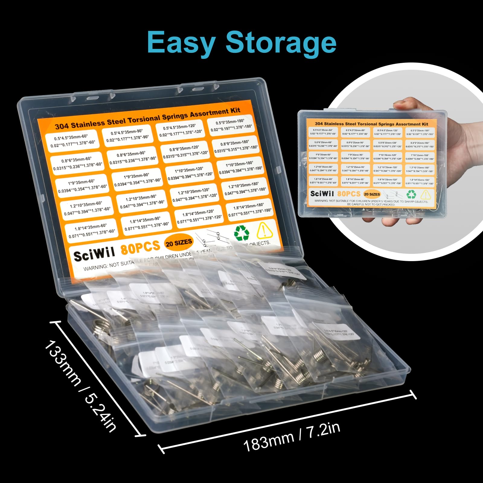 80PCS Torsion Spring Assortment Kit, 20 Sizes 60/90/120/180 Degree Stainless Steel Small Torsional Springs Set, for 3D Printer, Hinge Repair, Automotive Door Handle, DIY Mechanical Projects — Amazon image 5