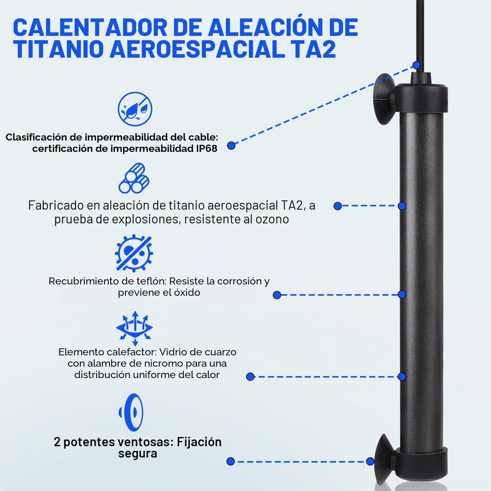EXLECO Calentador Acuario Tubular de Titanio de 300 W con Controlador de Pantalla LED y Sensor de Temperatura, Calentador de Acuario de Temperatura Ajustable, Adecuado para Peceras de 100-120 L