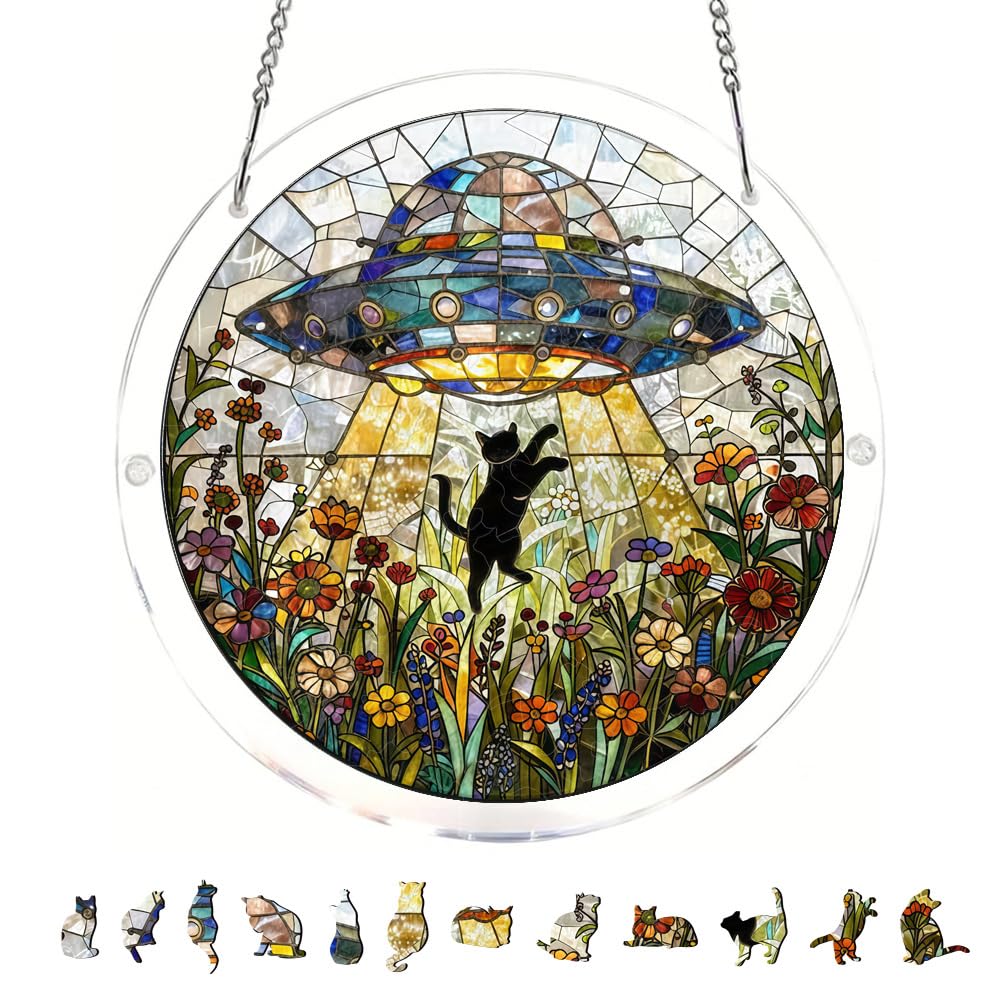 83 Pieces Hanging Acrylic Suncatcher Puzzle,DIY Acrylic Jigsaw Puzzle for Adults, 2mm Transparency Acrylic, Acrylic Suncatcher Puzzles for Doors Garden Window (Leaping Cat, 11 Inches)