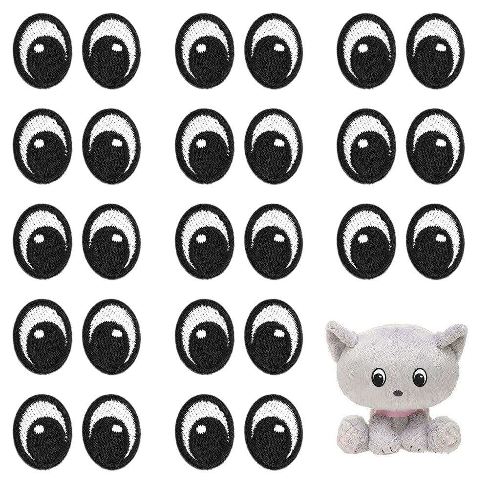 PH PandaHall 20 Pairs White Black Iron on Eyes, Cute Sew on Eyes Patch Eyes Embroidery Patches Decorative Cartoon Eyes Patches for Clothing Hat Backpack Shoes Jacket, 20x15.5mm