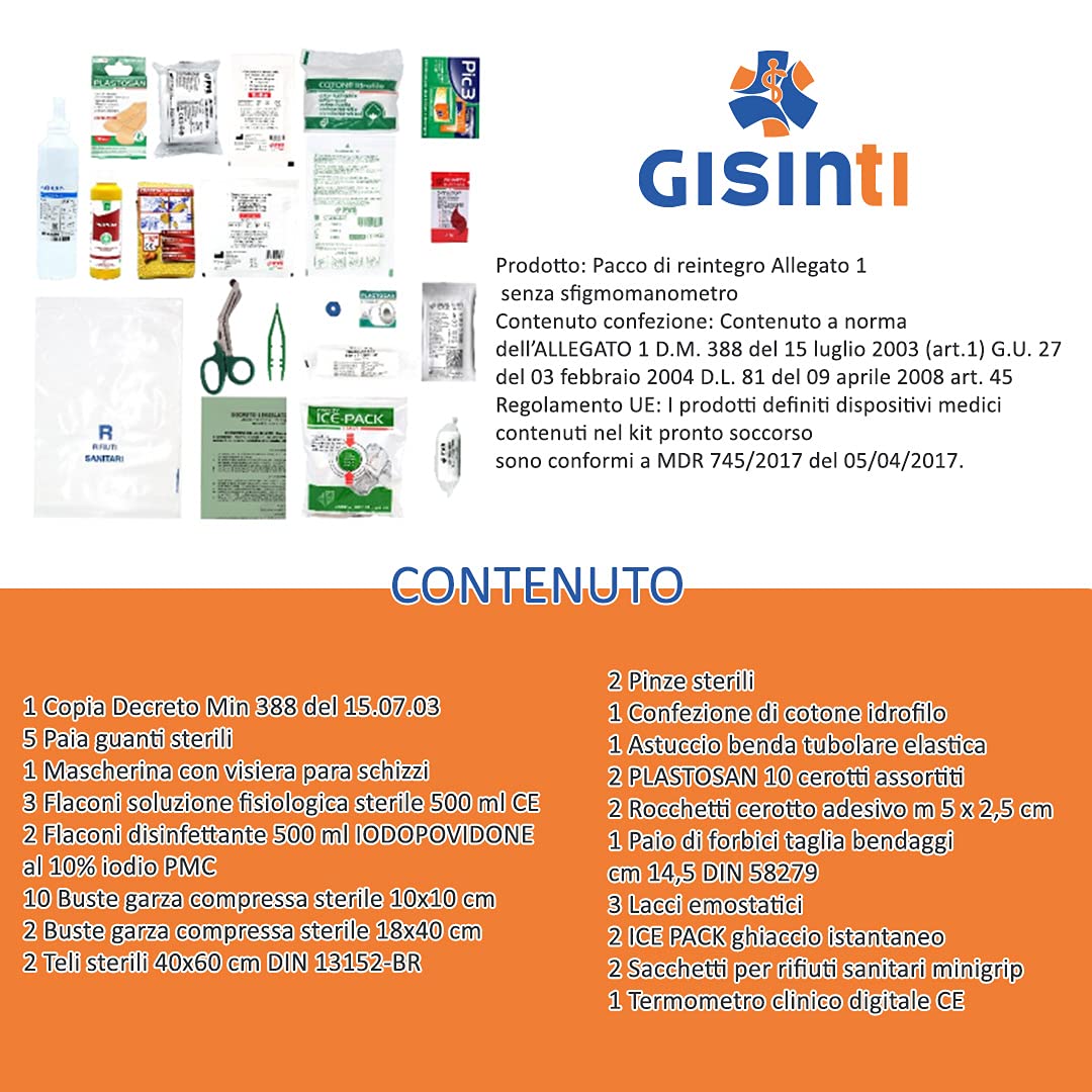 Gisinti Reintegro Cassette Pronto Soccorso All.1 Per Aziende 3 o più Dipendenti Pacco Reintegro All.1#DM388