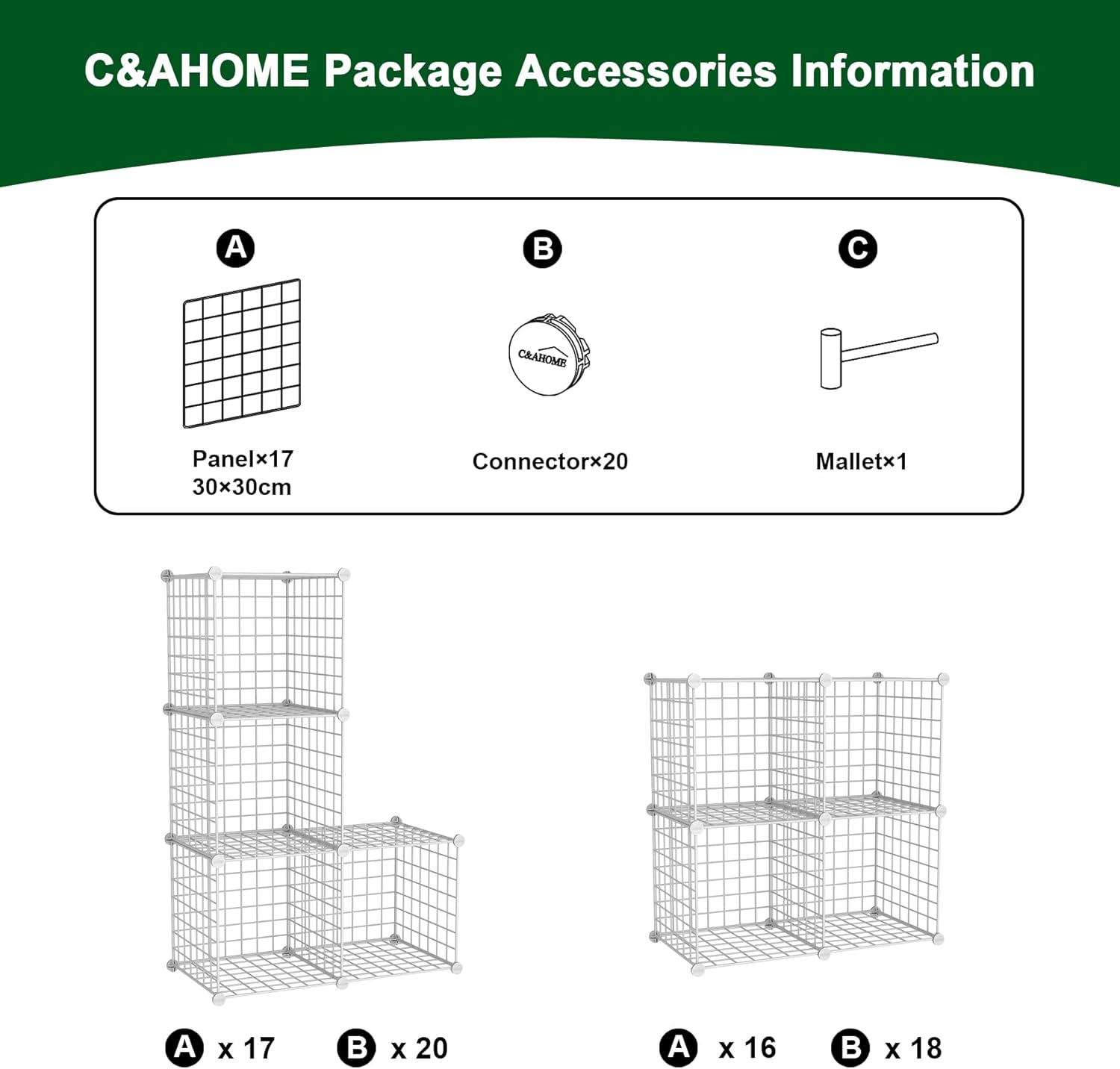 C&AHOME Wire Cube Storage, 4-Cube Storage Organizer Metal, C Grids Storage Bins Shelving, Modular Bookshelf Shelf, Closet Cabinet Ideal for Bedroom, Office 12.4”L x 24.8”W 36.6”H White UWCS3004W