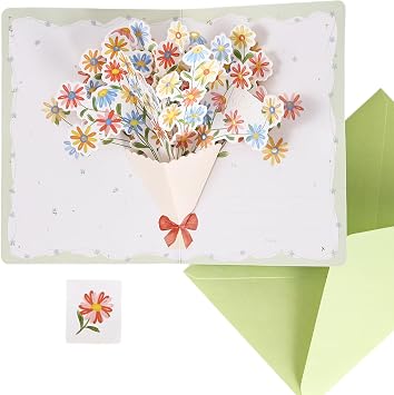 Floral Pop Up Cards, 3D Greeting Cards, Ideal Gifts for Birthday, Mothers Day, Valentines Day, Mom, Wife, Her, Girlfriend, Teacher, Daughter Colorful Daisy