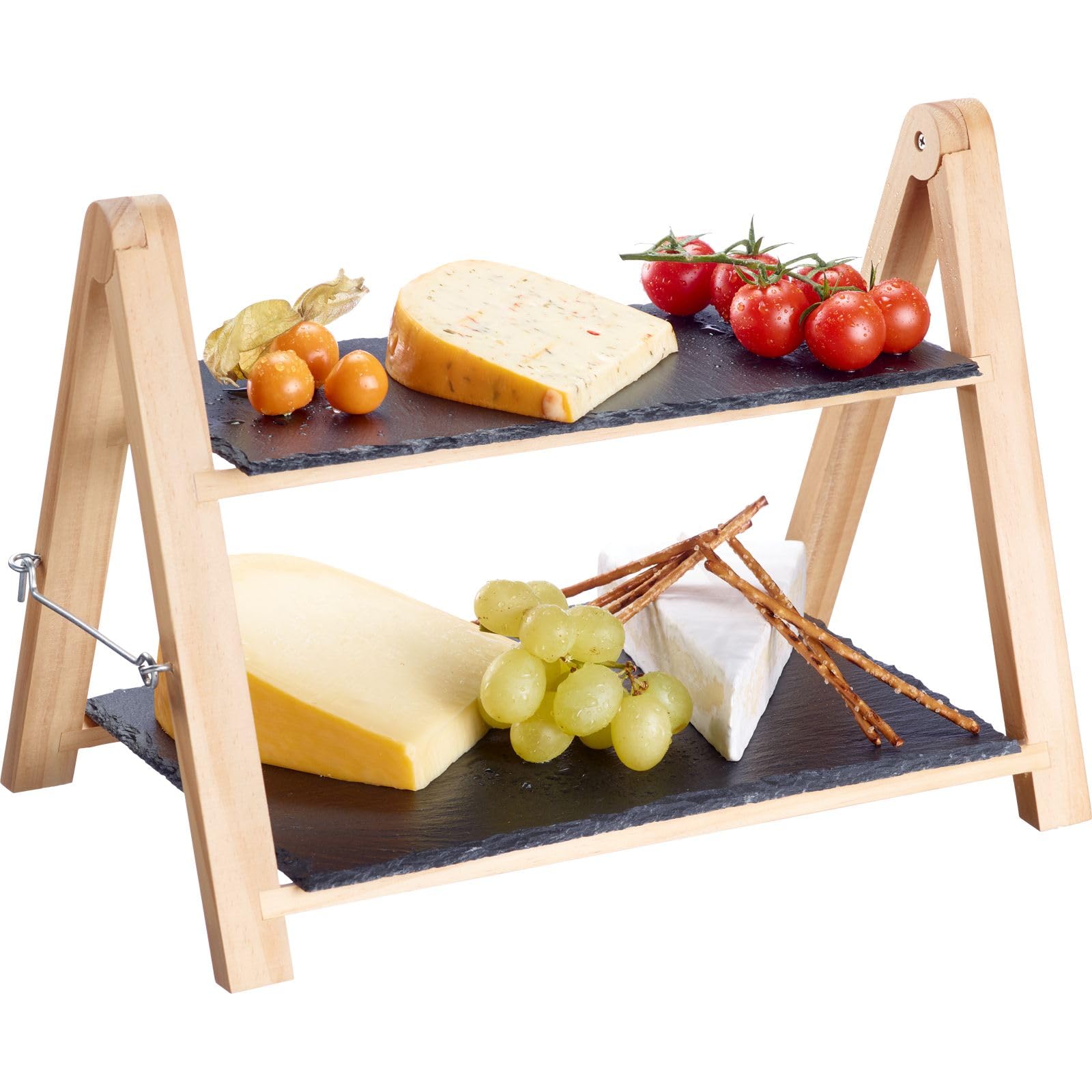 Westmark 2-Tier Serving Stand, Dimensions: 35.5 x 22 x 27 cm, Slate/Pine, Tapas + Friends, Anthracite/Light Brown, 69692260