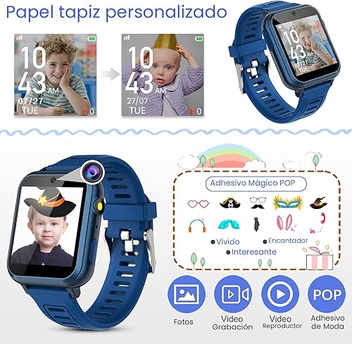 Miniatura 5 de Phyulls Reloj inteligente para niños con 39 juegos, reloj despertador, pantalla táctil, cámara de calendario, reproductor de música, visualización